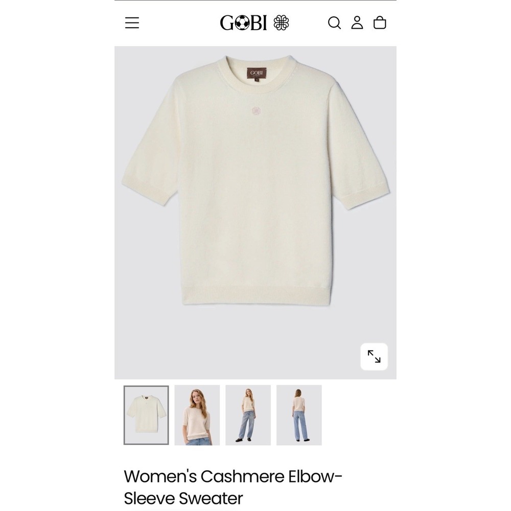 Gobi Cashmere Women's Off White Crew Neck Pullover Elbow Length See Measurements